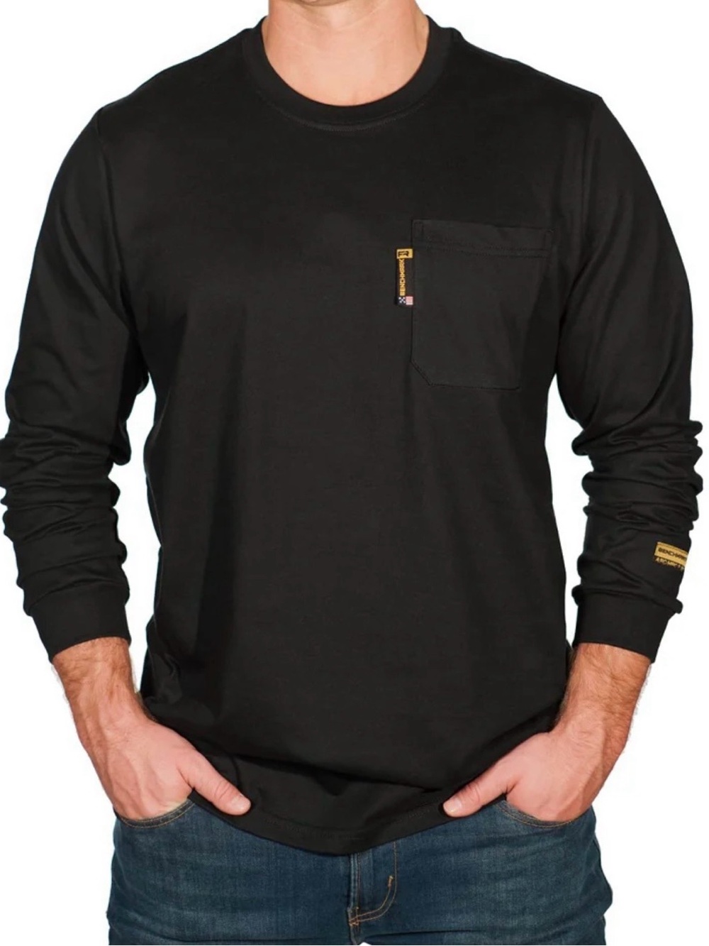 Benchmark Men's Long Sleeve FR T-Shirt CAT2 NFPA2112 XL USA Cotton Black NWT